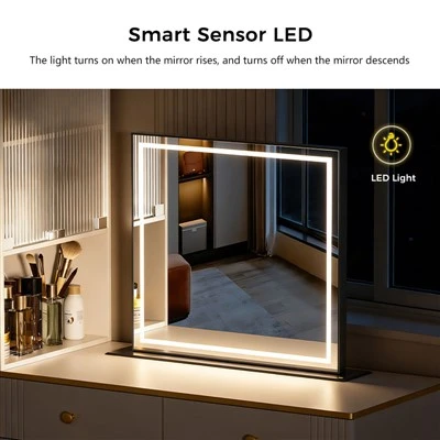 Tocador d'estil minimalista amb mirall elevador elèctric ocult i llums LED